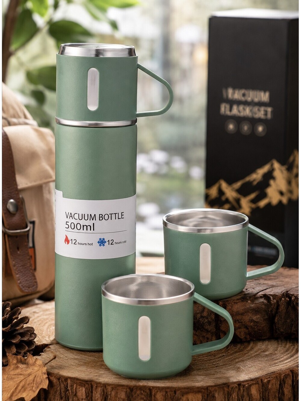 500ml Insulated Vacuum Flask Set with 2 Cups